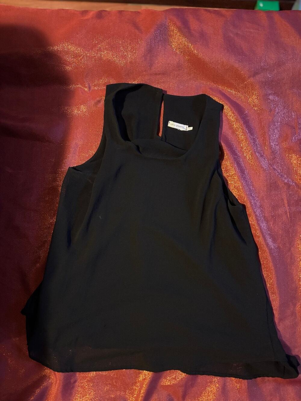 Blue Pepper Blouse Womens Black Sleeveless Tank Top Keyhole Back Button Detail
